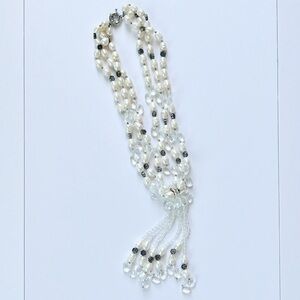 Vintage Tassel Teardrop crystal white beaded necklace